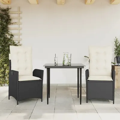 Gossi set mobilier de gradina cu perne, 3 piese, negru, poliratan