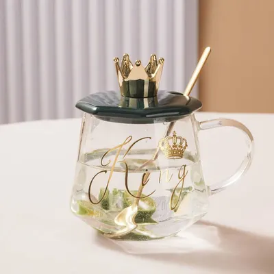 Pahar pentru băuturi calde și reci Morello - Crown, cu capac și linguriță, 350 ml, Green