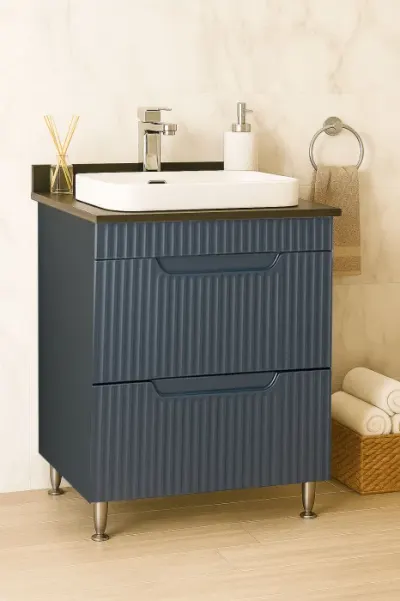 Set Baza front MDF si Lavoar seria 633, cu sertare, montat, 60 cm, antracit