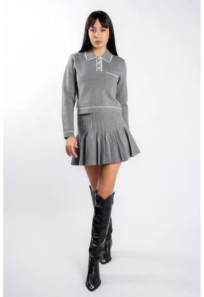 Compleu Grey cu guler contrastant - Gri