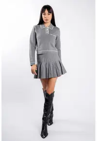 Compleu Grey cu guler contrastant - Gri