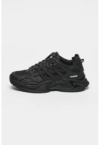 Pantofi sport de piele ecologica si material textil - Negru