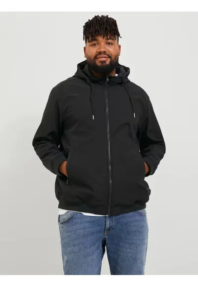 Plus Jacheta softshell cu gluga barbati big sizes - Negru