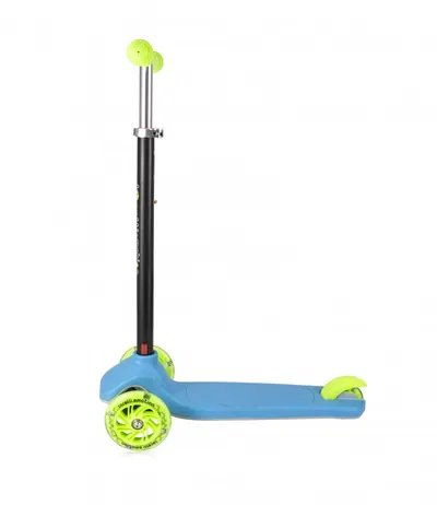 Trotineta pentru copii Yuppee Blue Green pliabila, roti din silicon cu Led, ghidon reglabil, greutate admisa 50 kg, 3 ani+