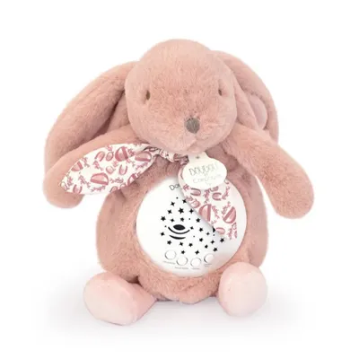Veioza muzicala cu proiectie, iepuras pufos, 19 cm, roz