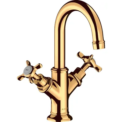 Baterie lavoar baie auriu lucios, dubla comanda, ventil pop-up, Hansgrohe Axor Montreux 160