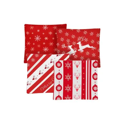 Set 4 fete de perna, tematica de Craciun, inchidere cu fermoar, 45x45 cm, alb si rosu
