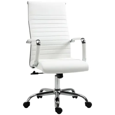 Vinsetto Scaun de birou ergonomic din piele ecologică, cu rotire și balans, 54x62x104-114 cm, alb | Aosom Romania