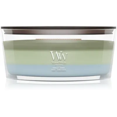 Woodwick Trilogy Verdant Woods lumânare parfumată cu fitil din lemn 453.6 g