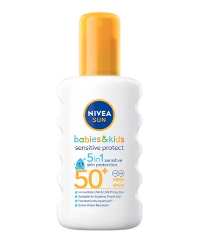 Nivea Sun Babies & Kids Sensitive Protect 5in1 - spray cu protectie solara, SPF 50+ - 200 ml