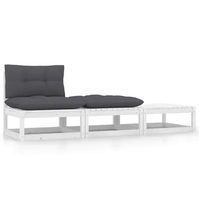 Gossi set mobilier de gradina cu perne, 3 piese, alb, lemn masiv pin