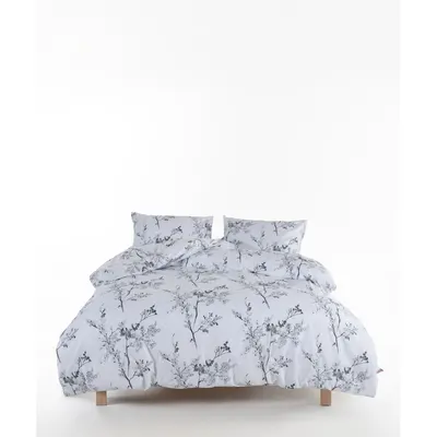 Lenjerie de pat albă-gri din bumbac ranforcé pentru pat de o persoană 140x200 cm White Floral – Mila Home Luxury