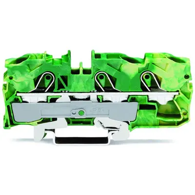 3-conductor ground terminal block; 10 mm²; suitable for Ex e II applications; side and center marking; for DIN-rail 35 x 15 and 35 x 7.5; Push-in CAGE CLAMP®; 10,00 mm²; green-yellow