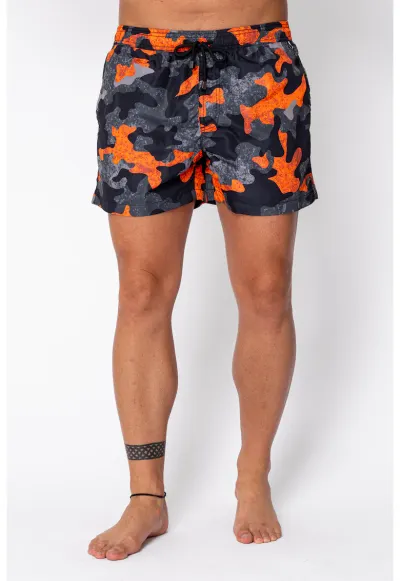 Pantaloni scurti de baie Camouflage Black/Orange 22421 - Negru