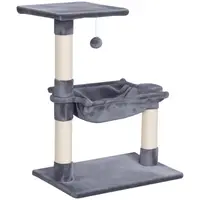 PawHut Copac de Zgâriere pentru Pisici, Jucărie pentru Pisici cu Hamac și Minge Atârnată din Lemn și Pluș, 50x36x70 cm, Gri | Aosom Romania