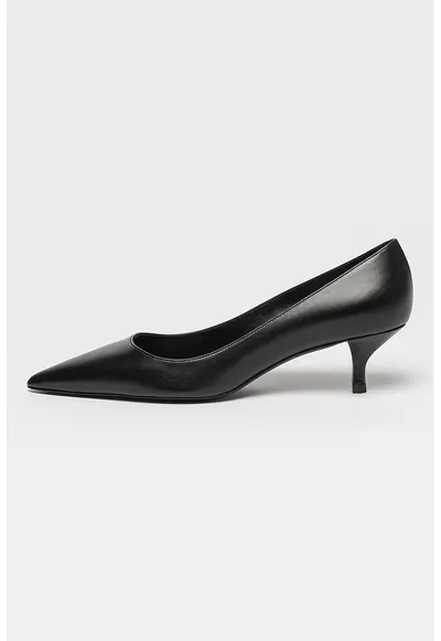 Pantofi de piele cu toc kitten - Negru