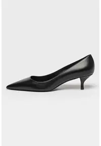 Pantofi de piele cu toc kitten - Negru