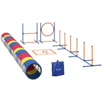 PawHut Echipament de Agilitate pentru Câine 12 Piese, 4 Tuneluri, Sărituri Reglabile, Cerc, Slalomuri, 357x65x68cm, Multicolor | Aosom Romania
