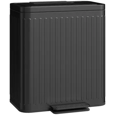 HOMCOM Coș de gunoi pentru bucătărie, 2 x 20 L compartimente, sortare eficientă a deșeurilor, pedală, plastic, metal, negru | Aosom Romania