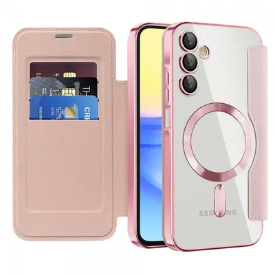 Husa MagSafe pentru Samsung Galaxy A15 5G A156 / A15 A155, Techsuit, SmartMag Book, Roz