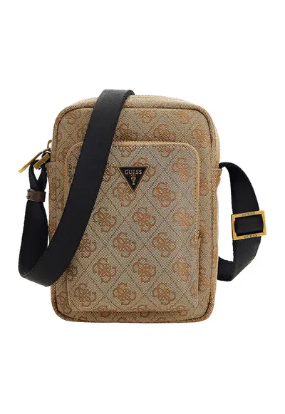 Geanta crossbody cu imprimeu logo Vezzola - Maro/Bej