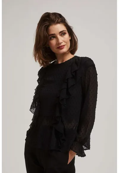 Camasa neagra cu volane si maneci lungi - Negru