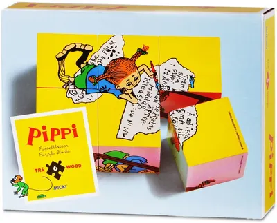 Cuburi din lemn Pippi - Pippi Longstocking, 6 bucati