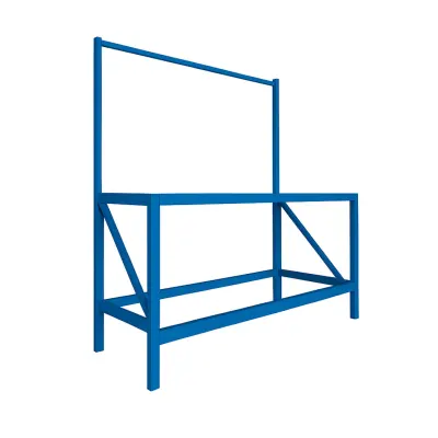 Masă de lucru industrială, cu cadru superior pentru panou, dimensiuni L1000 × D600 × H1000/1500 mm, capacitate 1000 kg/nivel-Blue