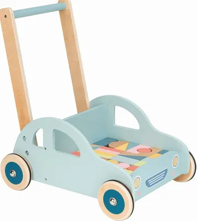 Premergator carucior din lemn Lelin - cu set de constructie, automobil