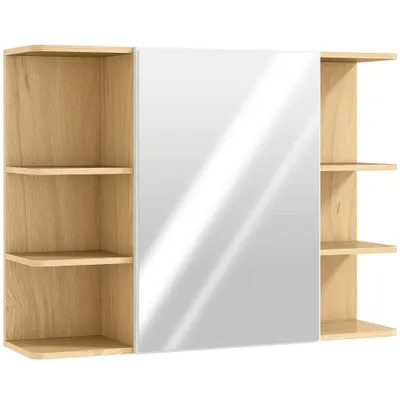 HOMCOM Dulap cu Oglindă pentru Baie cu Dulăpior și 6 Compartimente Deschise 80x20x59cm Lemn | Aosom Romania