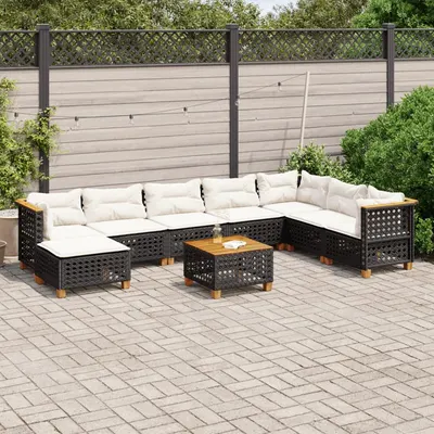 Gossi set mobilier de gradina cu perne, 9 piese, negru, poliratan