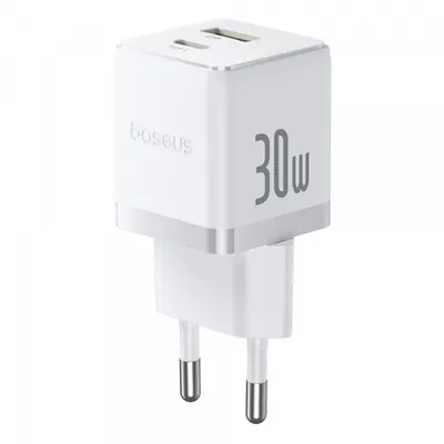 Incarcator Retea Baseus Palm, 30W, 3A, 1 x USB-A - 1 x USB-C, Alb P1011160A213-00
