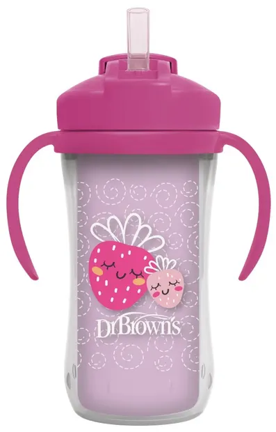 Cană termică cu pai Dr. Brown's - 300 ml, roz