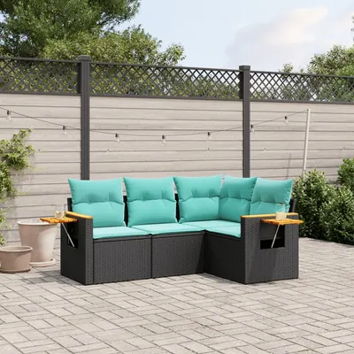 Gossi set mobilier de gradina cu perne, 4 piese, negru, poliratan