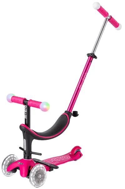 Trotinetă pentru copii 4 în 1 Micro - Mini2Grow Deluxe Magic LED, Pink