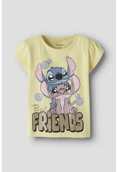 Tricou cu imprimeu Stitch - Galben pastel/Auriu antichizat