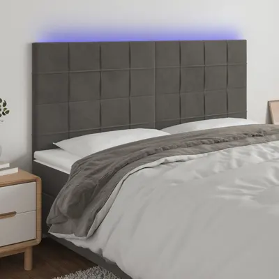 vidaXL Tăblie de pat cu LED, gri închis, 180x5x118/128 cm, catifea
