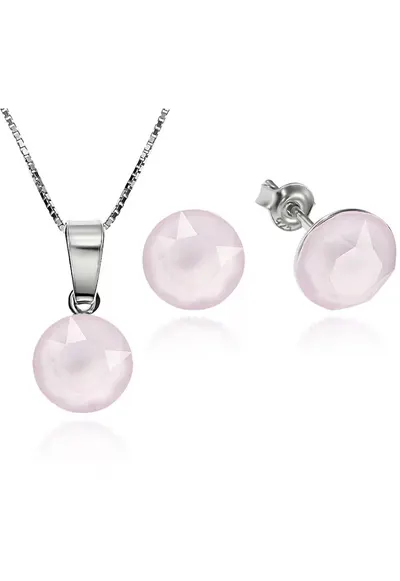 Set Argint 925 placat cu rodiu cu cristale Swarovski® Xirius Powder Rose 8mm Surub + Lant