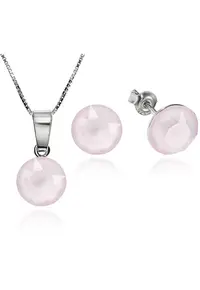 Set Argint 925 placat cu rodiu cu cristale Swarovski® Xirius Powder Rose 8mm Surub + Lant