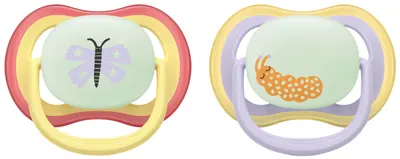 Suzete Philips Avent - Ultra Air Noapte, 0-6 luni, 2 bucăți, fluture/omidă