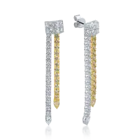 Cercei din aur alb-galben cu diamante galbene si incolore pear si rotunde de 8.23ct