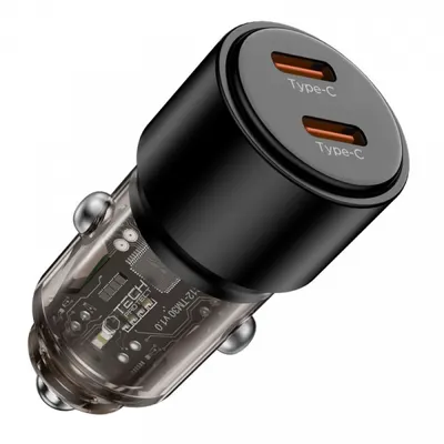 Incarcator Auto Tech-Protect CC03, 100W, 3.25A, 2 x USB-C, Negru