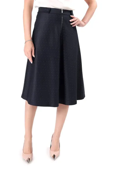 Fusta midi din stofa cu picouri FDR-STB - Bleumarin