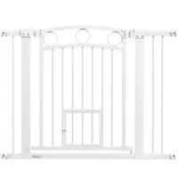 PawHut Barieră de Siguranță Interioară pentru Câini cu 2 Extensii și Ușă pentru Pisici, 76-104x77 cm, Alb | Aosom Romania