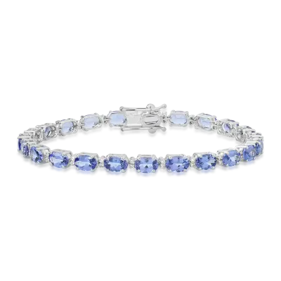 Bratara tennis din aur alb cu tanzanite ovale de 11.823ct si diamante de 0.234ct