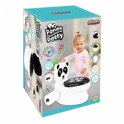 Olita educationala muzicala Pilsan Panda cu baza antialunecare,suport hartie igienica si vas colectare detasabil,design ergonomic,cutie muzicala iluminata cu efect de sunet sifon