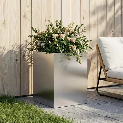 vidaXL Vază pentru Grădină Argintiu 40 x 40 x 60 cm Oţel inoxidabil