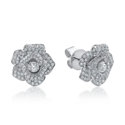 Cercei florali din aur alb cu diamante de 0.79ct