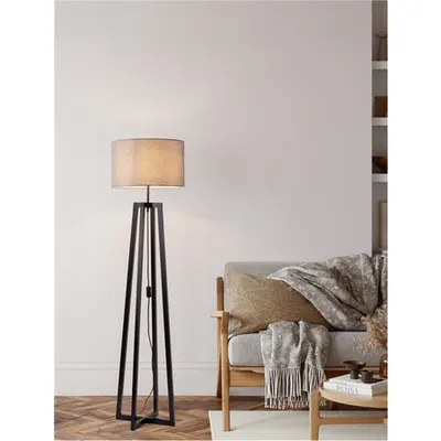 Lampa podea ARTIS Gri Linen Shade & Negru Lemn LED E27 1x12W 230V IP20 Fara bec