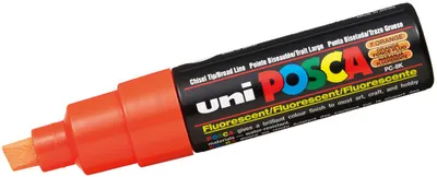 Marker permanent cu un varf tesit Uni Posca - PC-8K, 8 mm, portocaliu fluorescent